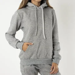 Bluzy^Royalfashion Szara damska ocieplana bluza z kapturem - Odzież gołębi szary