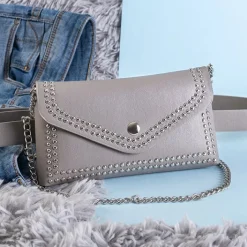 Nerki I Saszetki|Wieczorowe^Royalfashion Szara mała torebka nerka z dżetami - Akcesoria gołębi szary