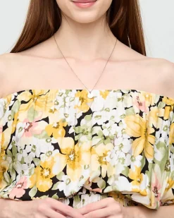 Sukienki Letnie|Sukienki Krótkie^Royalfashion Żółta sukienka do kolana w różnobarwny kwiatowy wzór- Odzież żółty