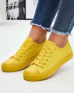 Trampki|Ocieplane^Royalfashion Żółte damskie trampki Aklina - Obuwie żółty