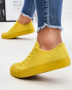 Trampki|Ocieplane^Royalfashion Żółte damskie trampki Aklina - Obuwie żółty