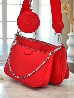 Małe Torebki^Royalfashion Torebka damska Arista Rosso z ekoskóry, łańcuszek, mini zestaw czerwony