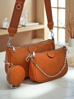 Małe Torebki^Royalfashion Torebka damska Calista skóra ekologiczna 3w1 modny zestaw Camel