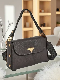 Małe Torebki^Royalfashion Torebka damska Hera Nero z eko-skóry z ozdobną pszczołą – szary