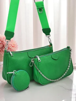 Małe Torebki^Royalfashion Torebka damska Pola Verde – zielona, skóra ekologiczna, 3w1, stylowa zielony