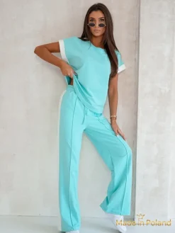Komplety Damskie^Royalfashion zestaw damski Callista – bawełniany komplet z szerokimi spodniami turkusowy