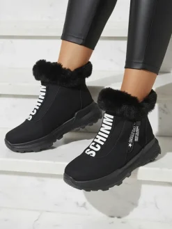 Botki Z Delikatnym Ociepleniem|Botki Na Płaskim Obcasie^Royalfashion Valentina Czarne Botki Z Futerkiem czarny