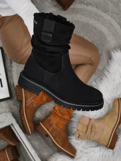 Botki Z Delikatnym Ociepleniem|Botki Na Płaskim Obcasie^Royalfashion Wyższe botki damskie eko zamszowe Liora czarny