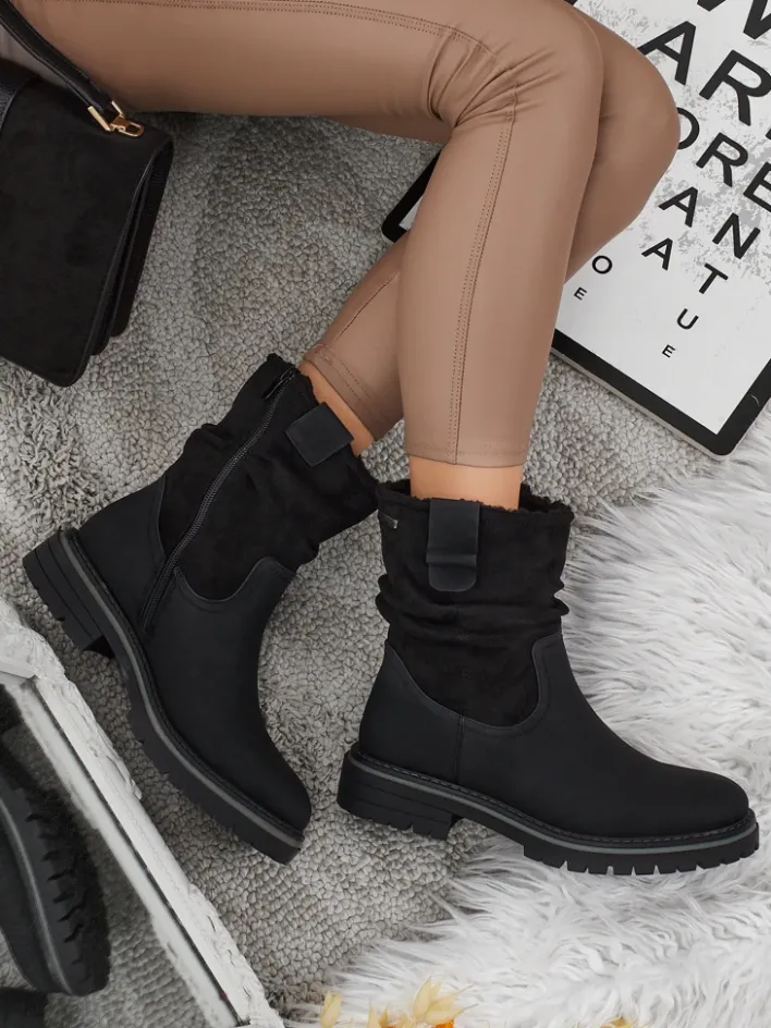 Botki Z Delikatnym Ociepleniem|Botki Na Płaskim Obcasie^Royalfashion Wyższe botki damskie eko zamszowe Liora czarny