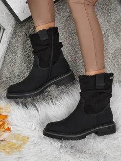 Botki Z Delikatnym Ociepleniem|Botki Na Płaskim Obcasie^Royalfashion Wyższe botki damskie eko zamszowe Liora czarny