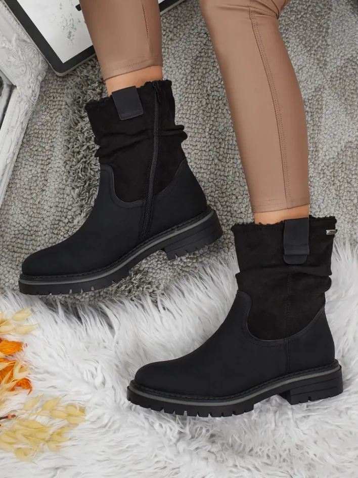 Botki Z Delikatnym Ociepleniem|Botki Na Płaskim Obcasie^Royalfashion Wyższe botki damskie eko zamszowe Liora czarny