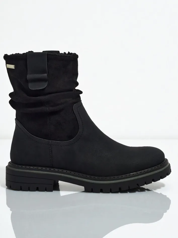 Botki Z Delikatnym Ociepleniem|Botki Na Płaskim Obcasie^Royalfashion Wyższe botki damskie eko zamszowe Liora czarny