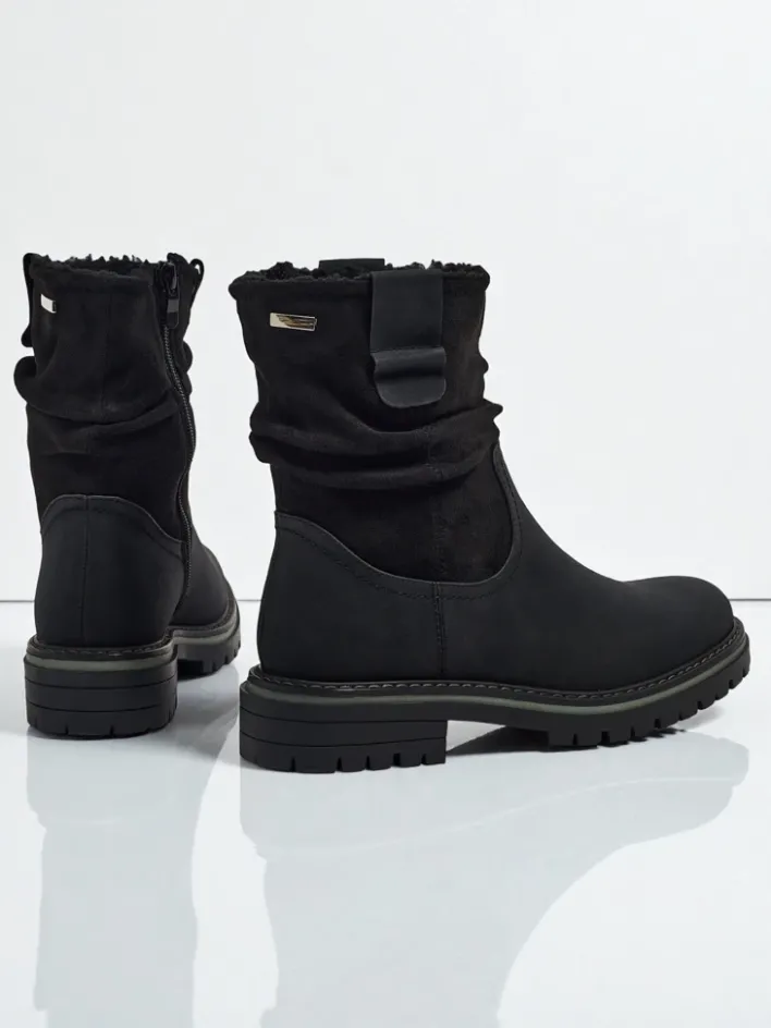 Botki Z Delikatnym Ociepleniem|Botki Na Płaskim Obcasie^Royalfashion Wyższe botki damskie eko zamszowe Liora czarny