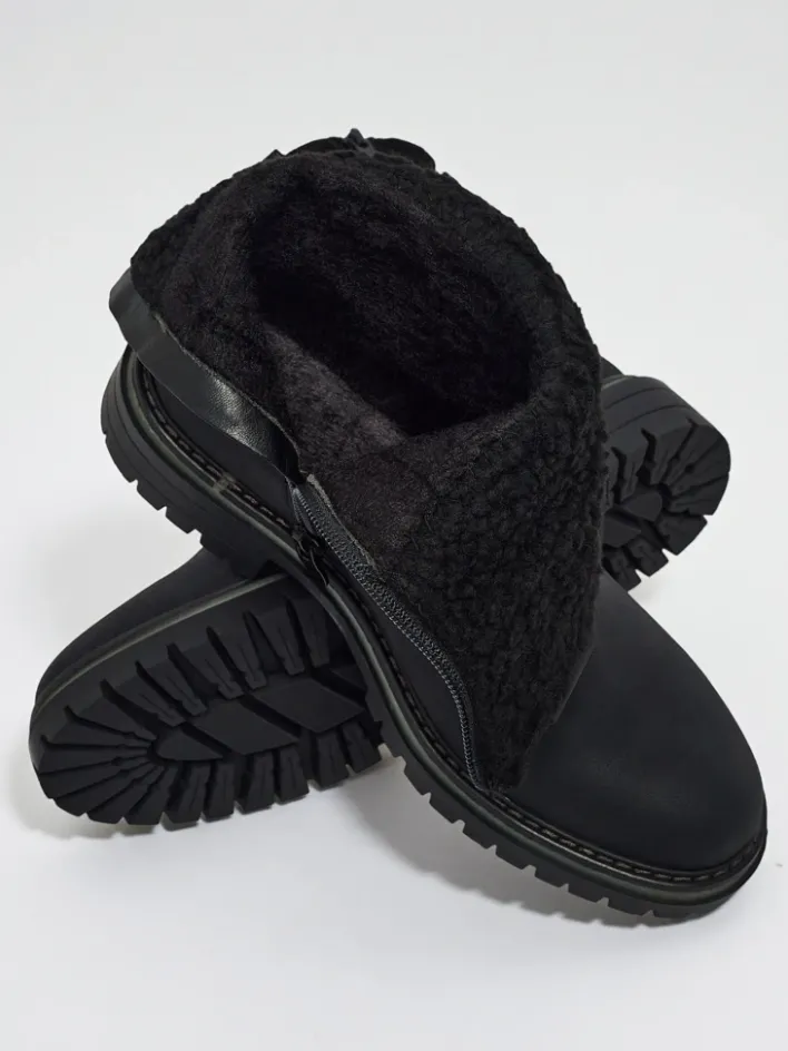 Botki Z Delikatnym Ociepleniem|Botki Na Płaskim Obcasie^Royalfashion Wyższe botki damskie eko zamszowe Liora czarny