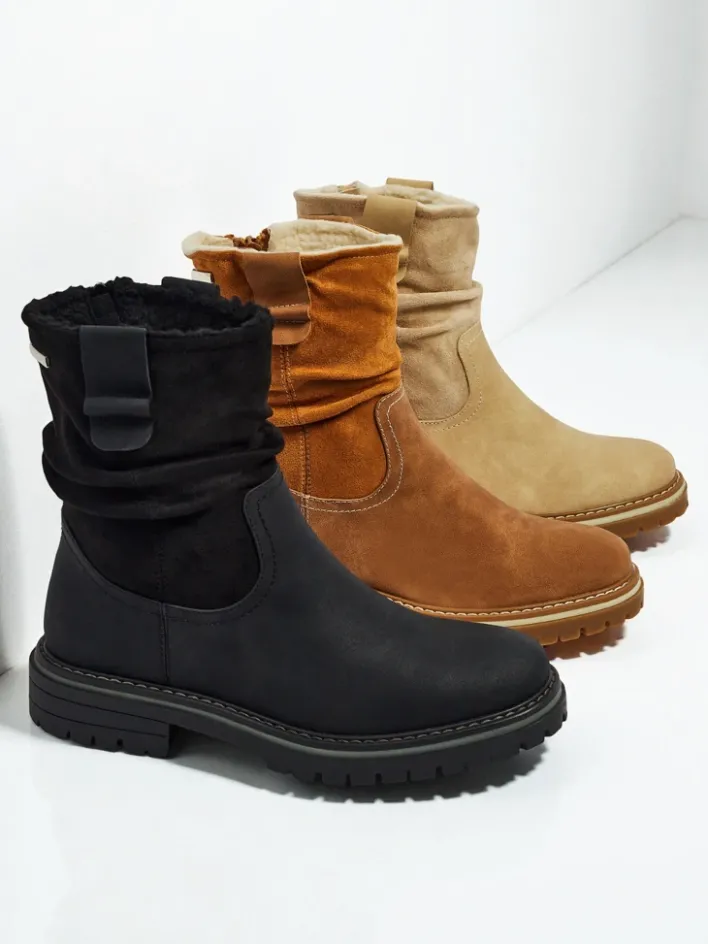 Botki Z Delikatnym Ociepleniem|Botki Na Płaskim Obcasie^Royalfashion Wyższe botki damskie eko zamszowe Liora czarny