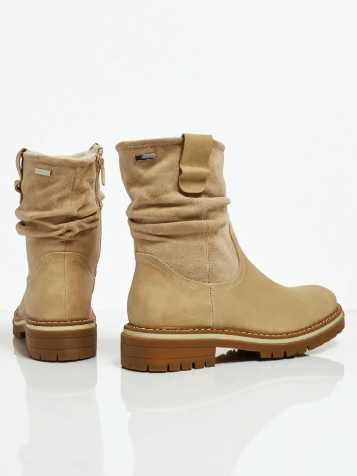 Botki Z Delikatnym Ociepleniem|Botki Na Płaskim Obcasie^Royalfashion Wyższe botki damskie eko zamszowe Liora beżowy