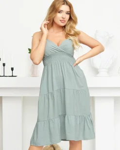 Sukienki Letnie|Sukienki Krótkie^Royalfashion Zielona damska letnia sukienka do kolan - Odzież zielony