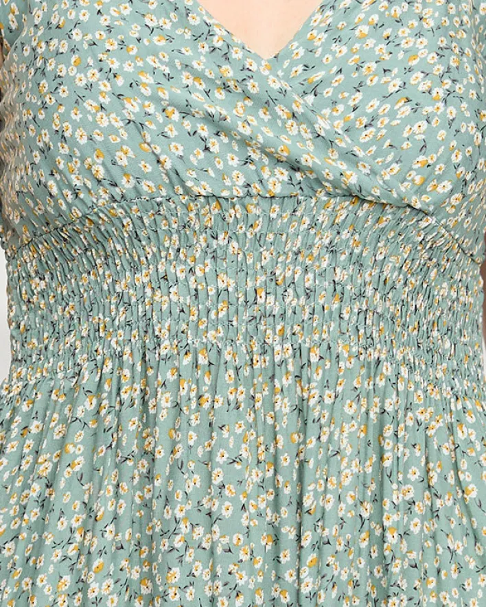 Sukienki Letnie|Sukienki Krótkie^Royalfashion Zielona krótka sukienka w drobny kwiatowy wzór - Odzież zielony