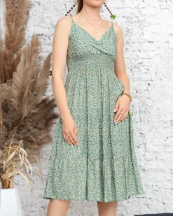 Sukienki Letnie|Sukienki Krótkie^Royalfashion Zielona krótka sukienka w drobny kwiatowy wzór - Odzież zielony
