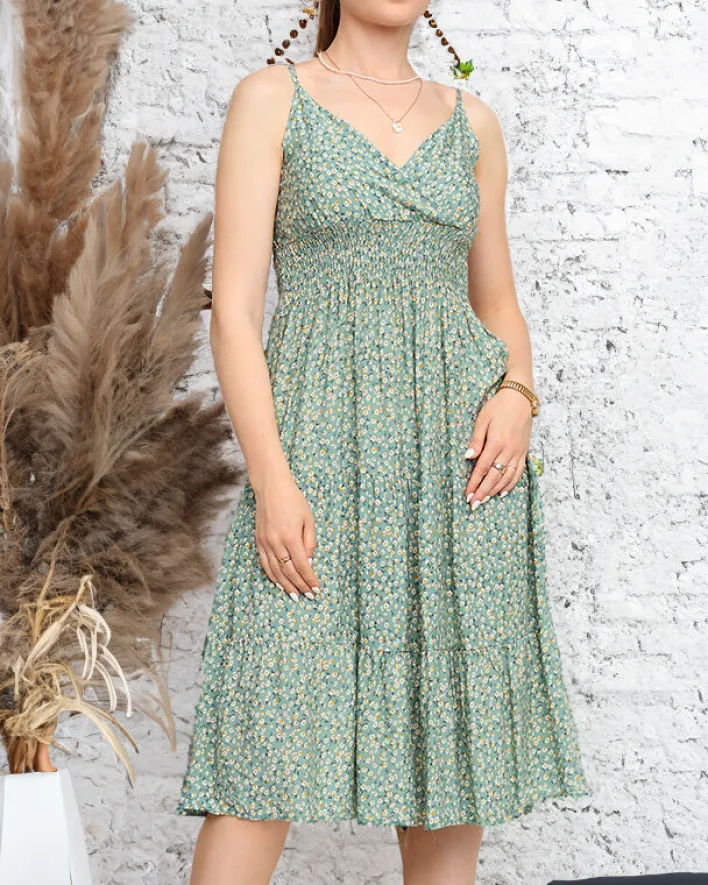 Sukienki Letnie|Sukienki Krótkie^Royalfashion Zielona krótka sukienka w drobny kwiatowy wzór - Odzież zielony