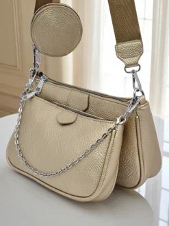 Małe Torebki^Royalfashion Złota Torebka Calista Multi z Ekoskóry z Łańcuszkiem i Saszetką złoty