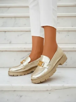 Półbuty|Mokasyny Na Płaskiej Podeszwie^Royalfashion Złote Mokasyny Chloé Elegancki Styl Damski złoty